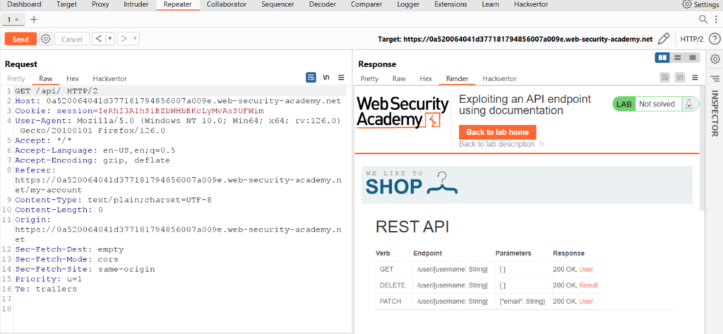 Exploiting An API Endpoint Using Documentation | CyberiumX